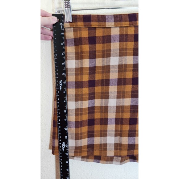 SO Juniors 5 Skirt Brown Plaid Button Front Mini Elastic Waist Fall Academia - Picture 4 of 9